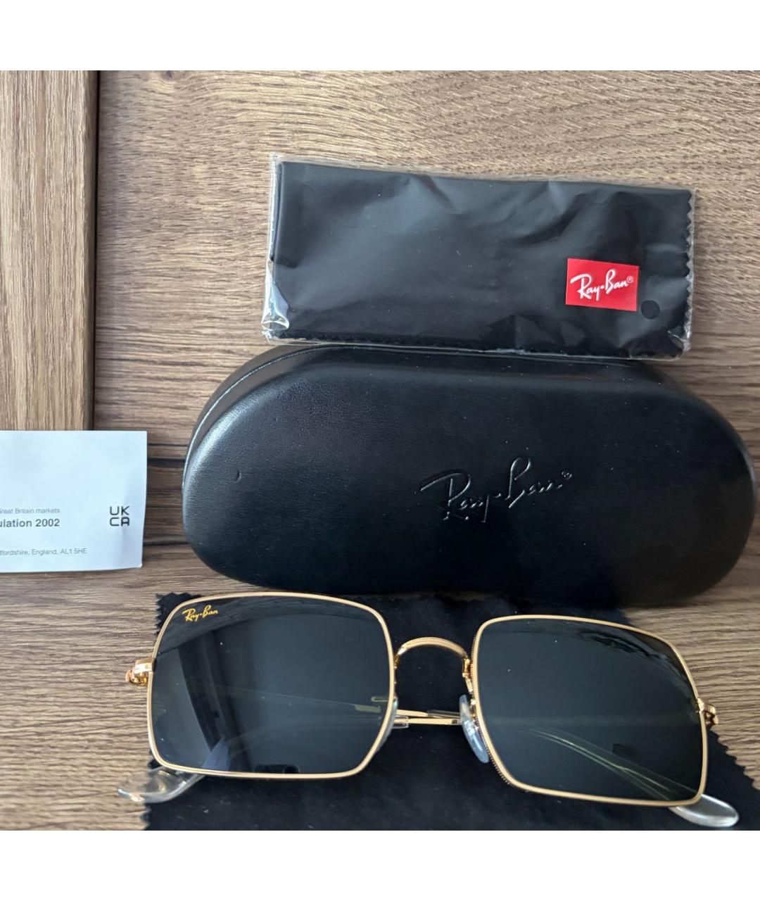 RAY BAN Золотые металлические солнцезащитные очки, фото 3