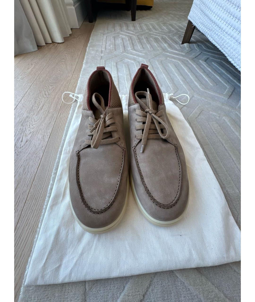 LORO PIANA Коричневые кожаные низкие кроссовки / кеды, фото 2