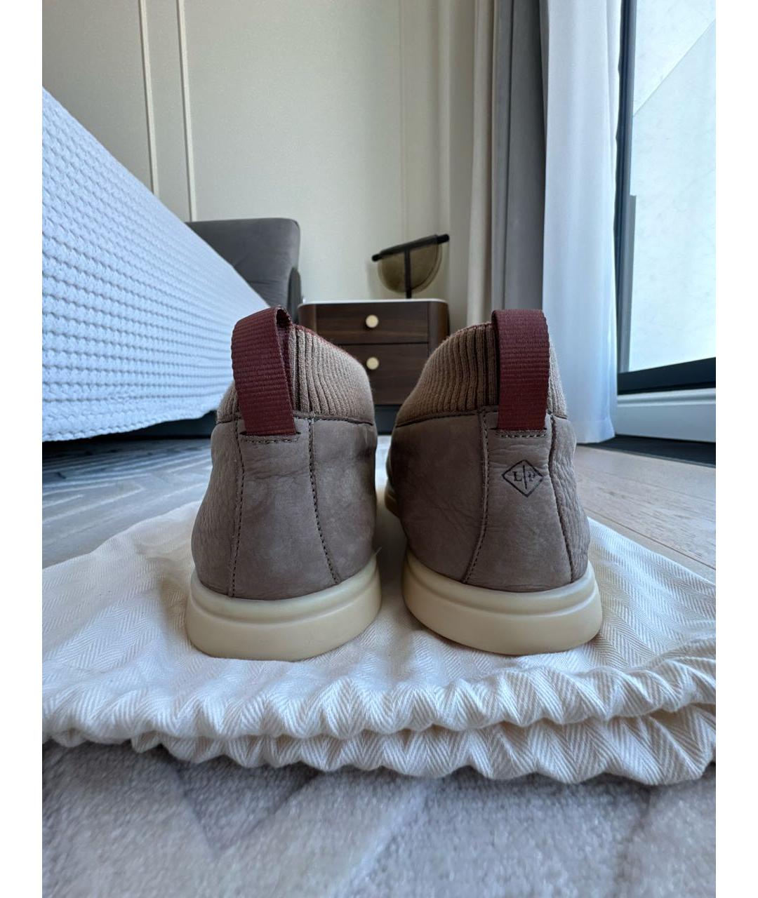 LORO PIANA Коричневые кожаные низкие кроссовки / кеды, фото 4