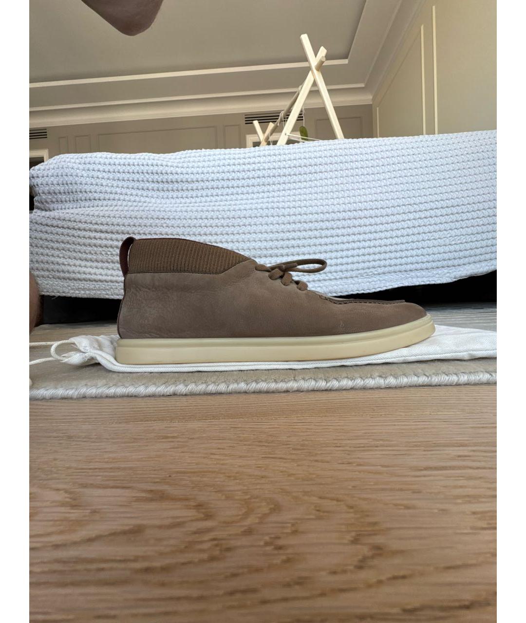 LORO PIANA Коричневые кожаные низкие кроссовки / кеды, фото 7