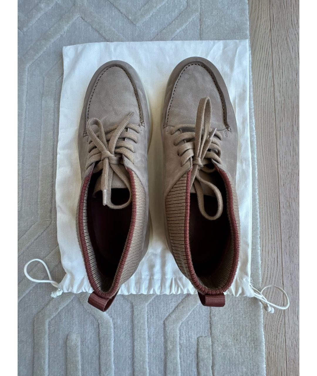 LORO PIANA Коричневые кожаные низкие кроссовки / кеды, фото 3