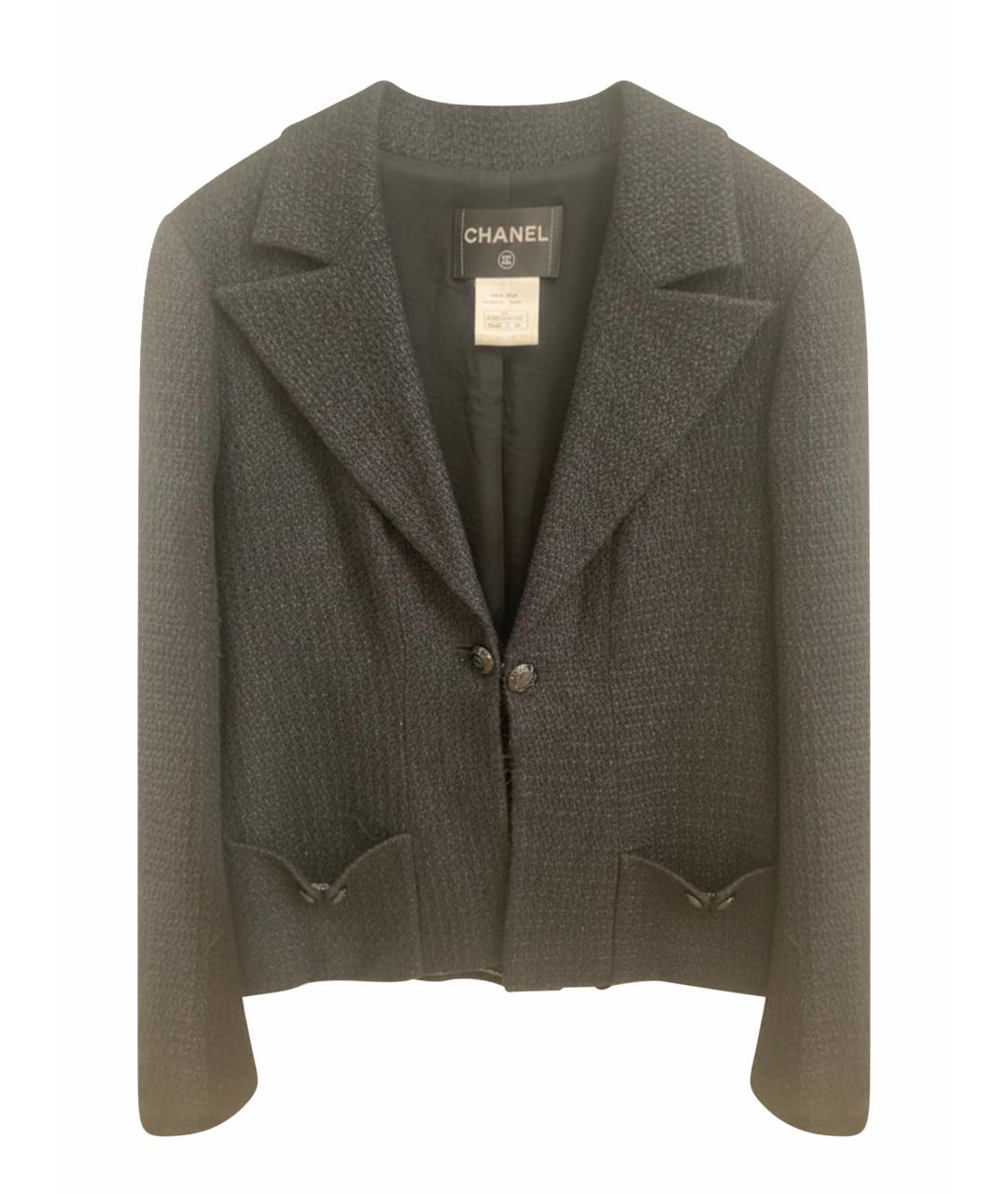 CHANEL Черный твидовый жакет/пиджак, фото 1
