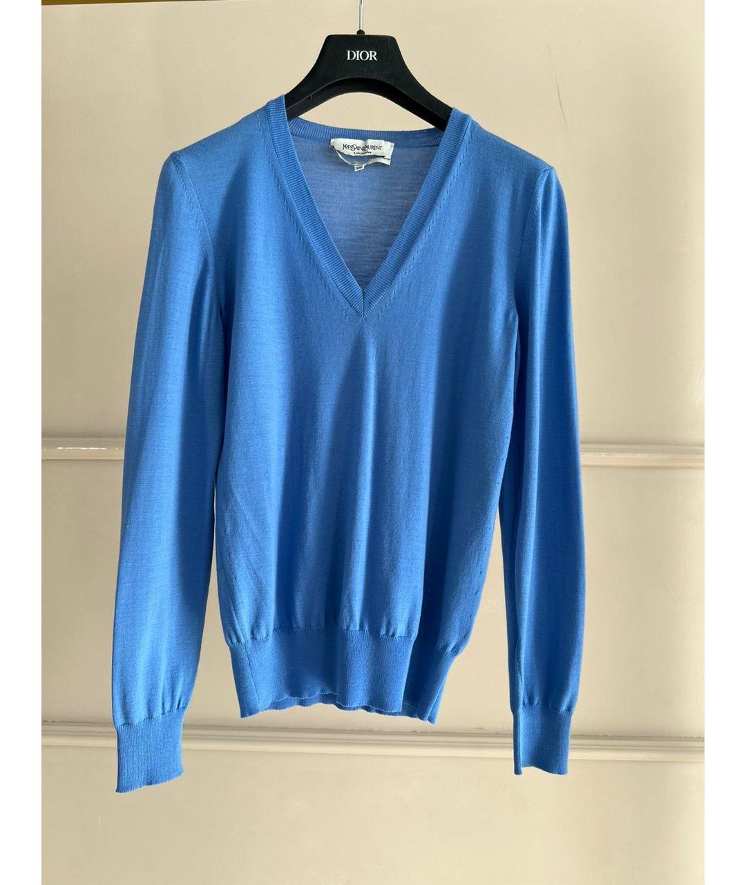 SAINT LAURENT Синий шерстяной джемпер / свитер, фото 7