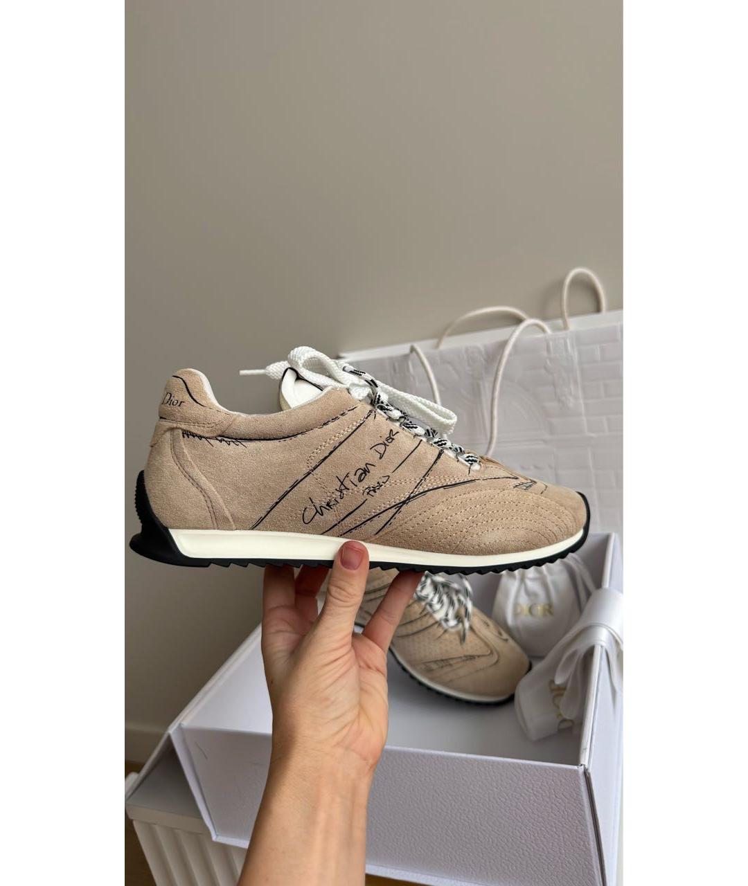CHRISTIAN DIOR Бежевые кожаные кроссовки, фото 7