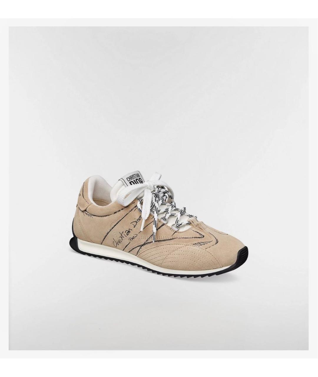 CHRISTIAN DIOR Бежевые кожаные кроссовки, фото 3
