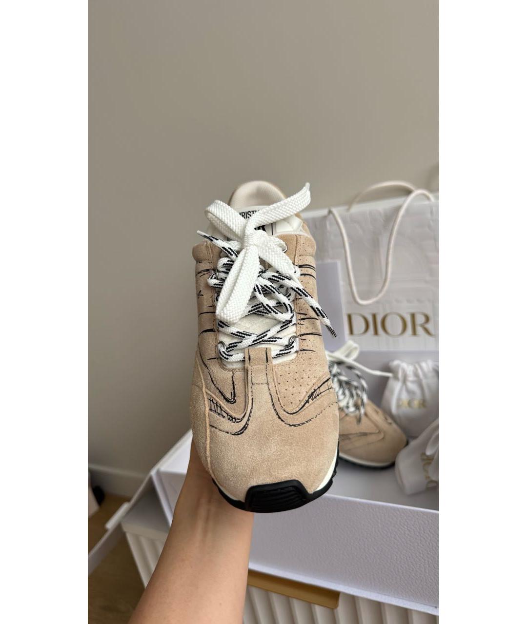 CHRISTIAN DIOR Бежевые кожаные кроссовки, фото 8