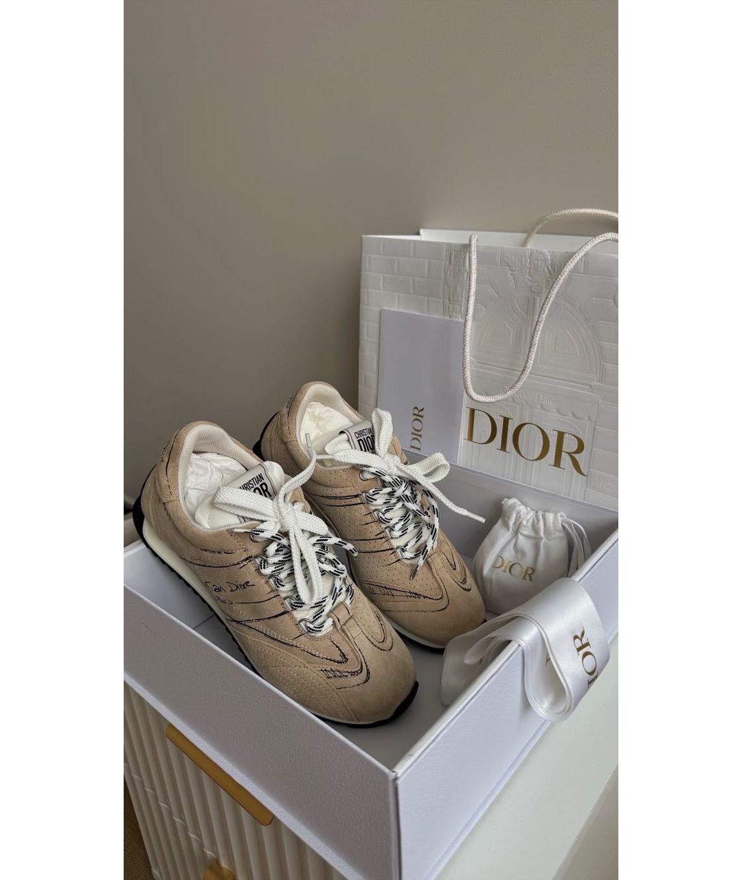 CHRISTIAN DIOR Бежевые кожаные кроссовки, фото 6