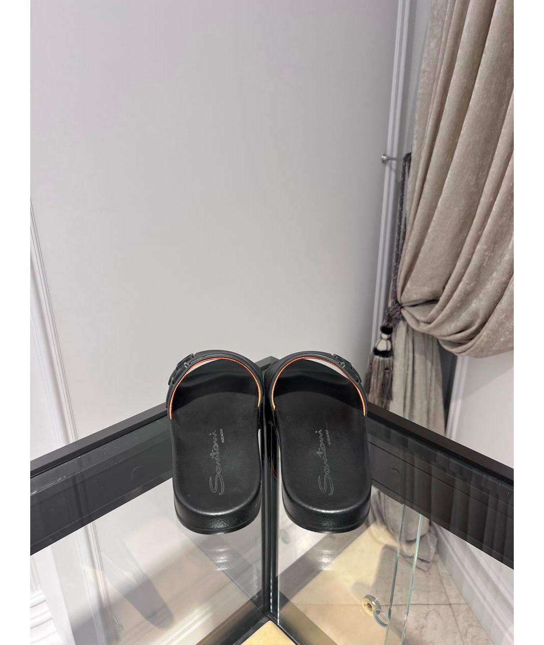 SANTONI Черные резиновые шлепанцы, фото 5