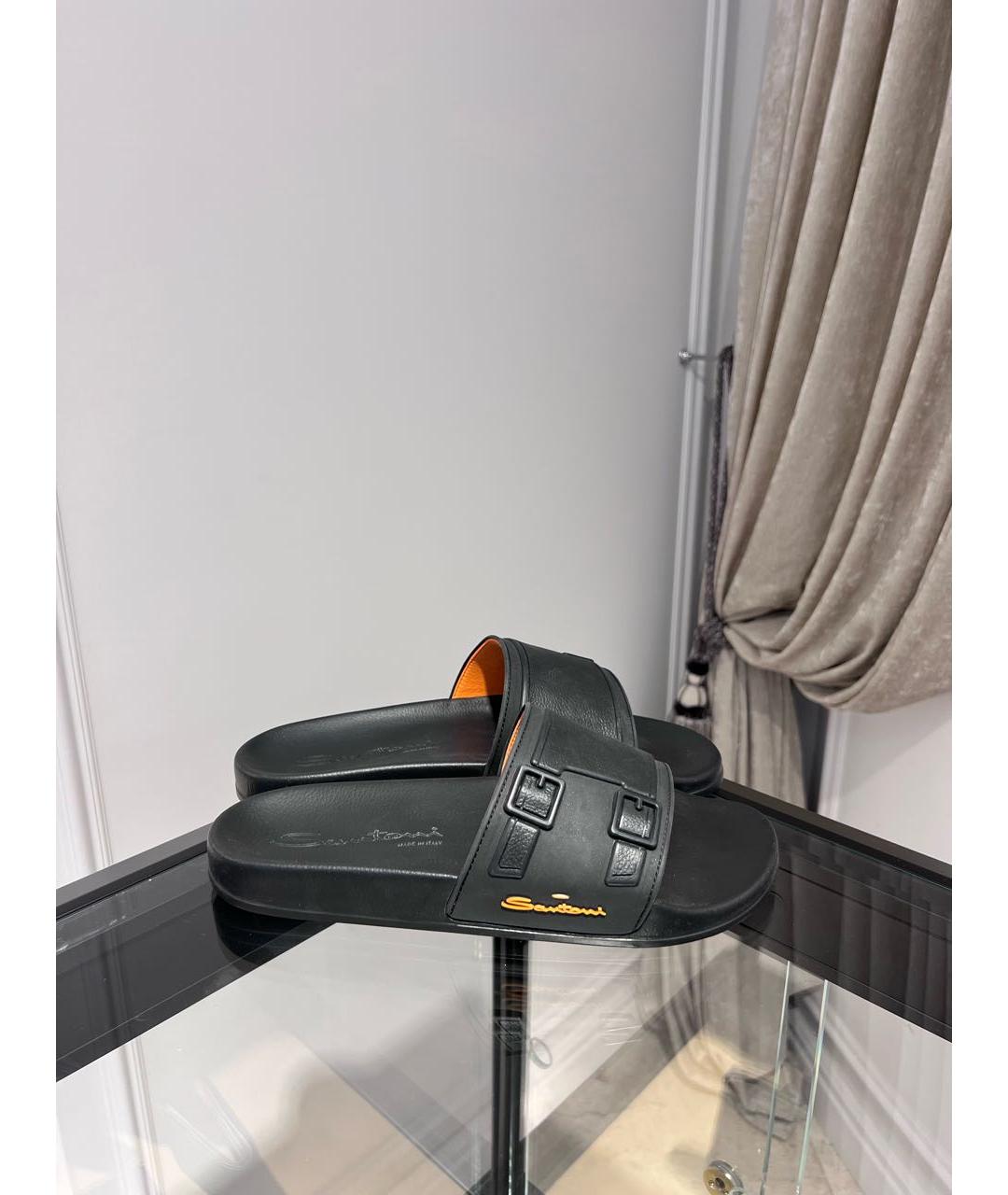 SANTONI Черные резиновые шлепанцы, фото 2
