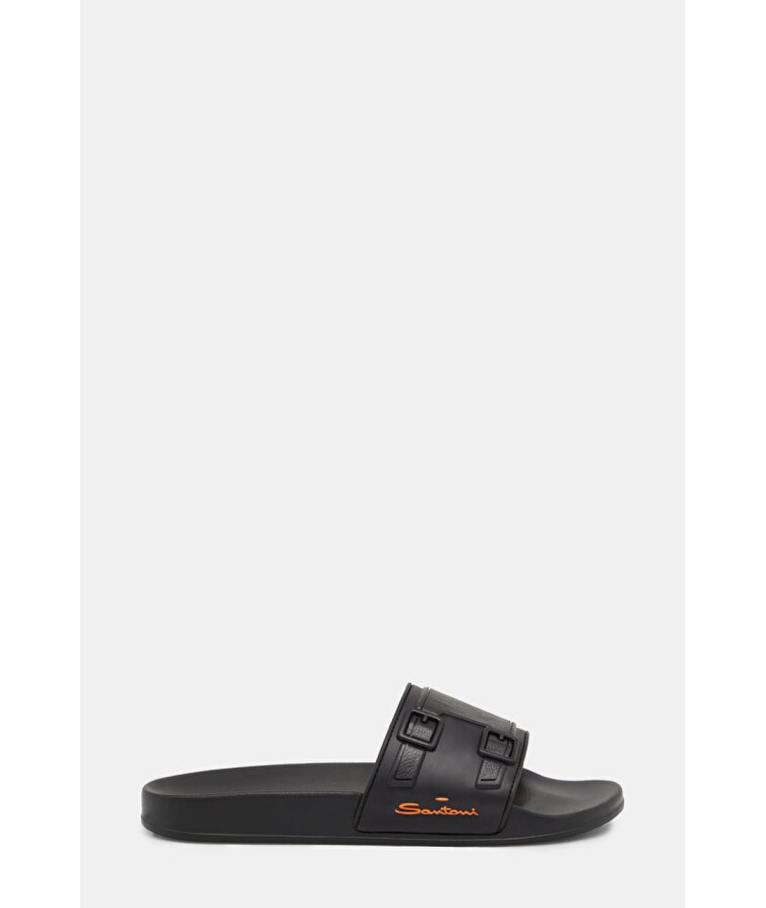 SANTONI Черные резиновые шлепанцы, фото 6