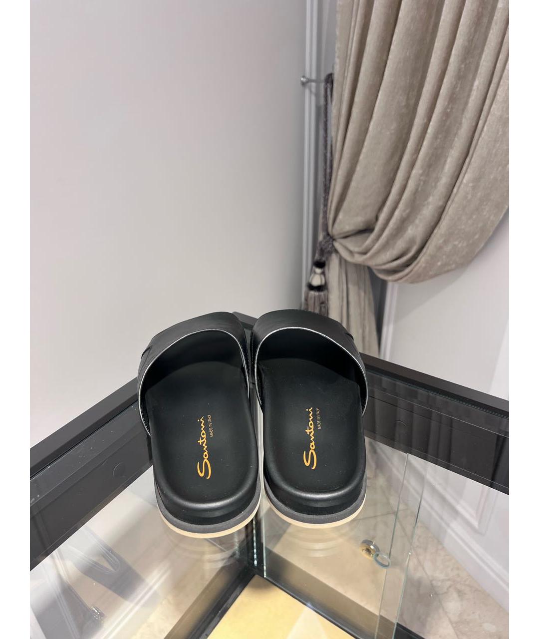 SANTONI Черные кожаные шлепанцы, фото 4
