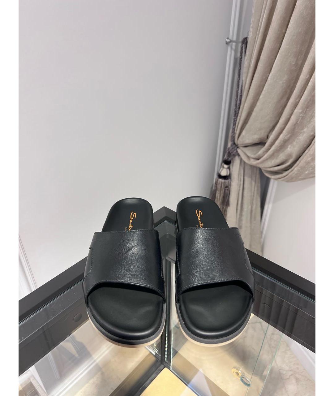 SANTONI Черные кожаные шлепанцы, фото 3