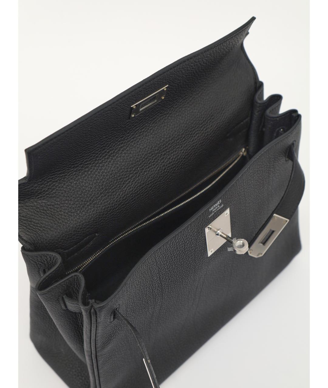 HERMES Черная кожаная сумка с короткими ручками, фото 4