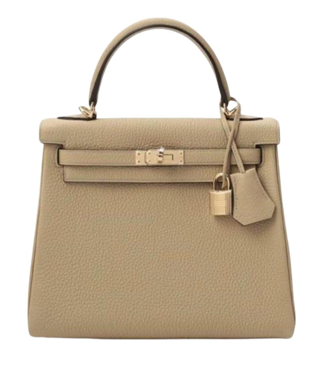 HERMES Бежевая кожаная сумка с короткими ручками, фото 1