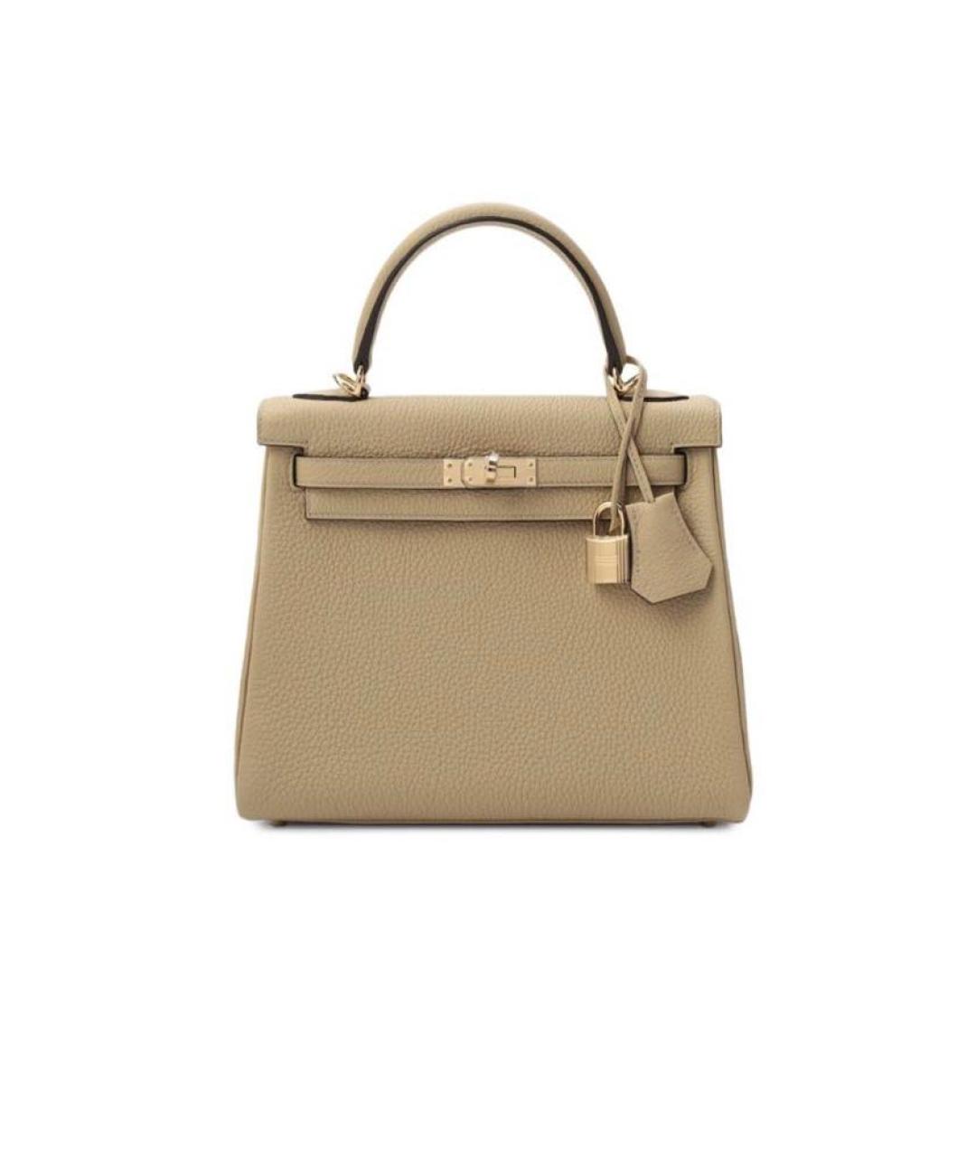 HERMES Бежевая кожаная сумка с короткими ручками, фото 3