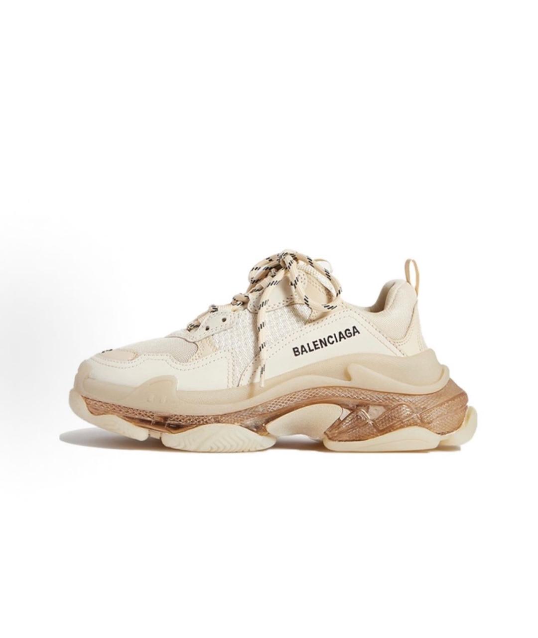 BALENCIAGA Бежевые кожаные низкие кроссовки / кеды, фото 3