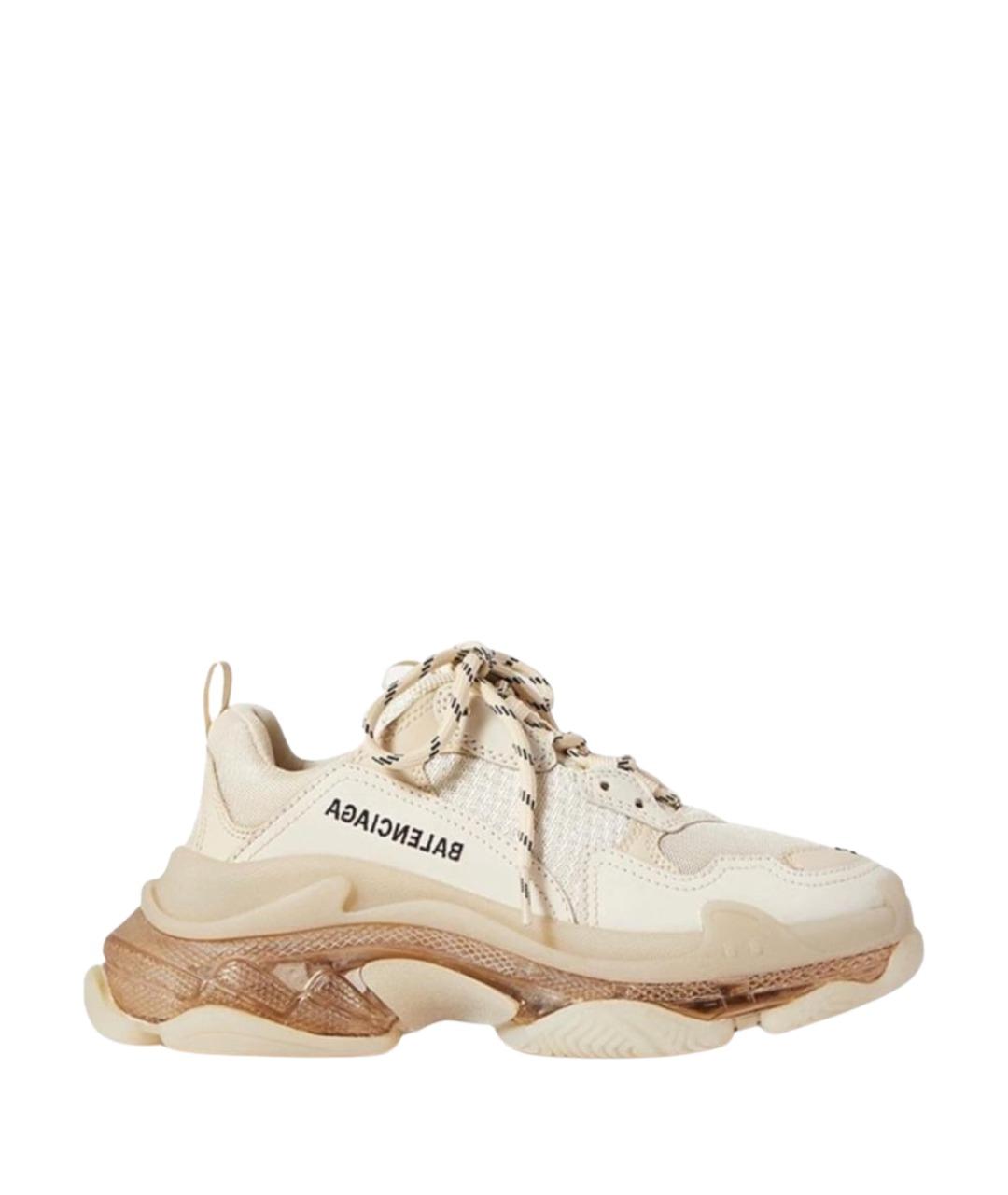 BALENCIAGA Бежевые кожаные низкие кроссовки / кеды, фото 1