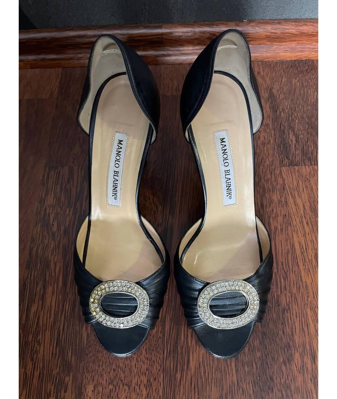 MANOLO BLAHNIK Черные кожаные босоножки, фото 2