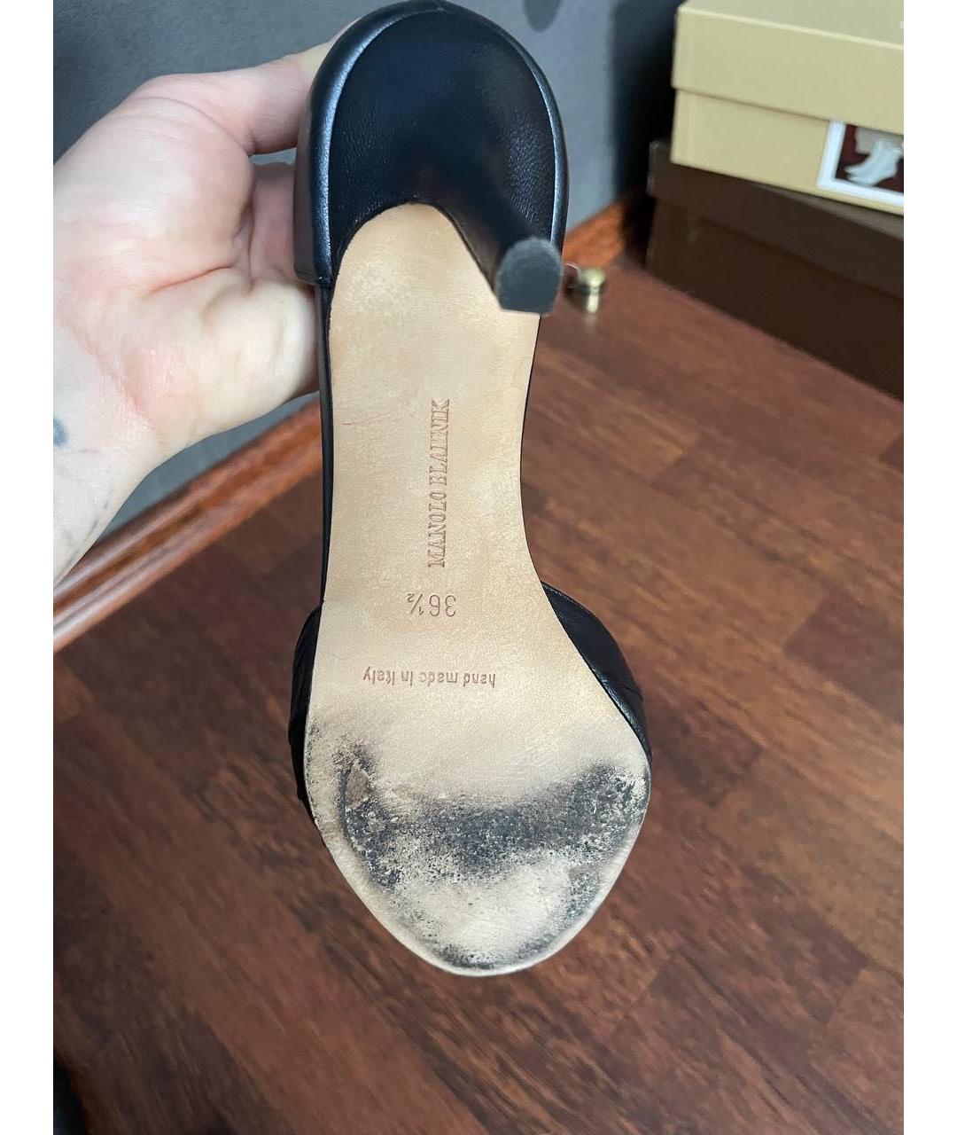 MANOLO BLAHNIK Черные кожаные босоножки, фото 4