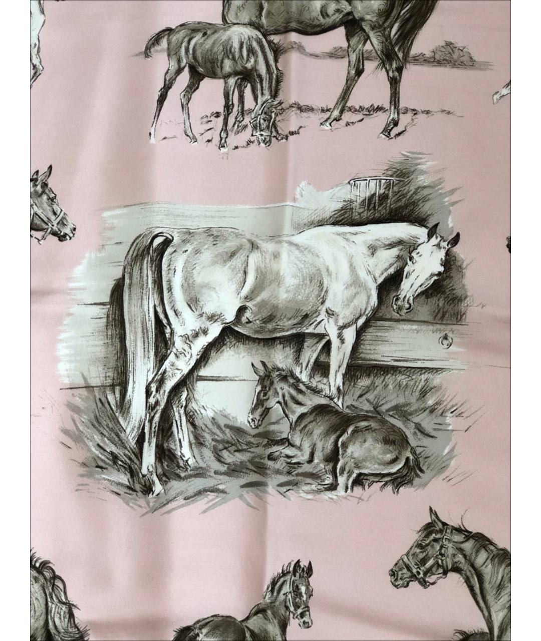 HERMES Розовый шелковый платок, фото 5