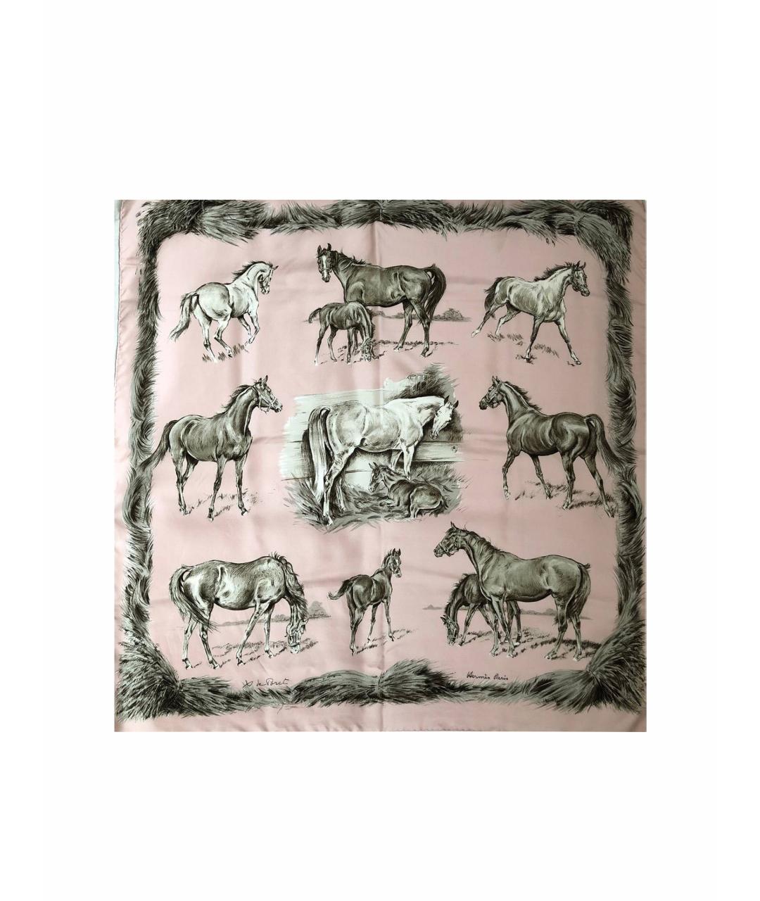 HERMES Розовый шелковый платок, фото 1