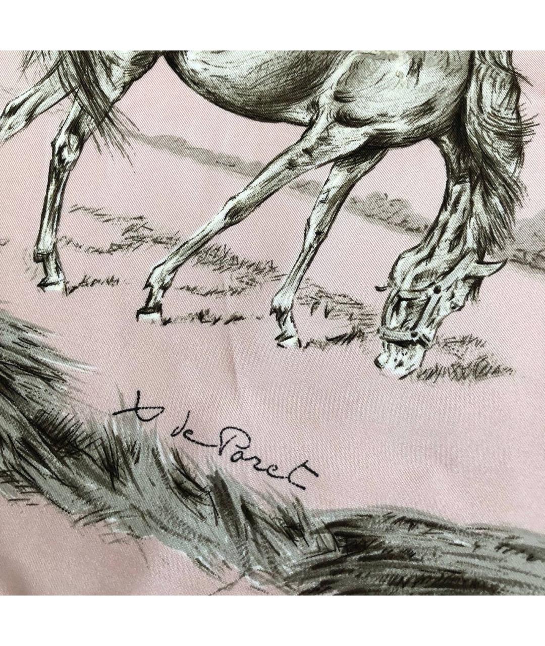 HERMES Розовый шелковый платок, фото 6