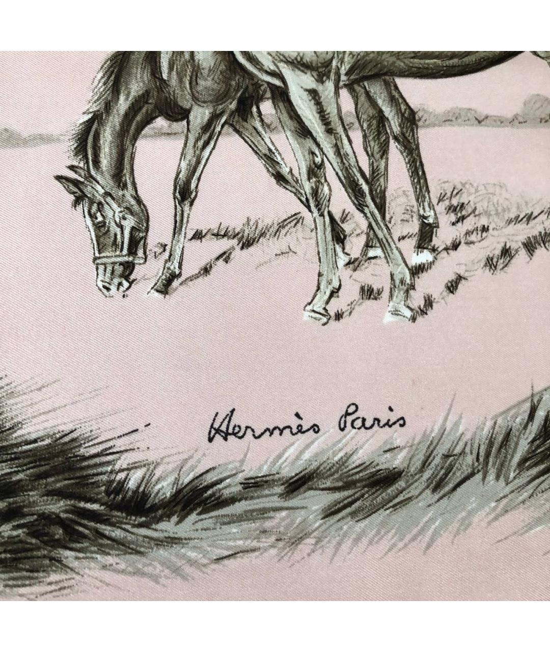 HERMES Розовый шелковый платок, фото 2