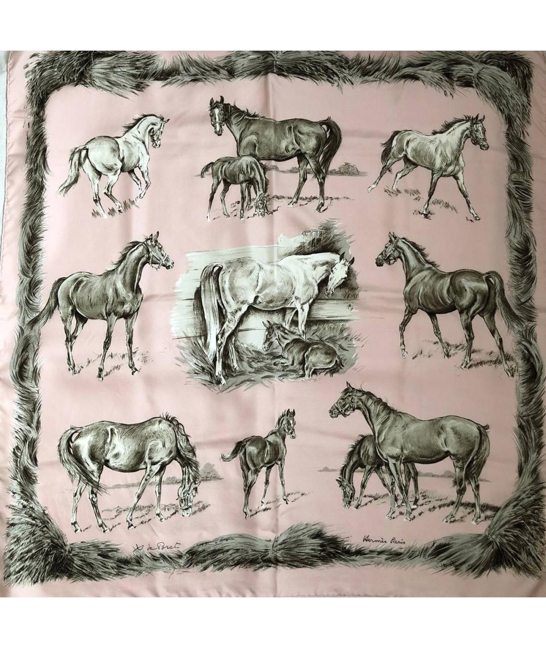 HERMES Розовый шелковый платок, фото 7