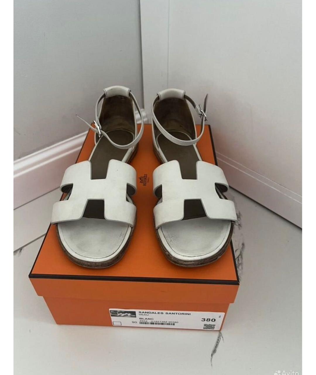 HERMES Белые кожаные босоножки, фото 2