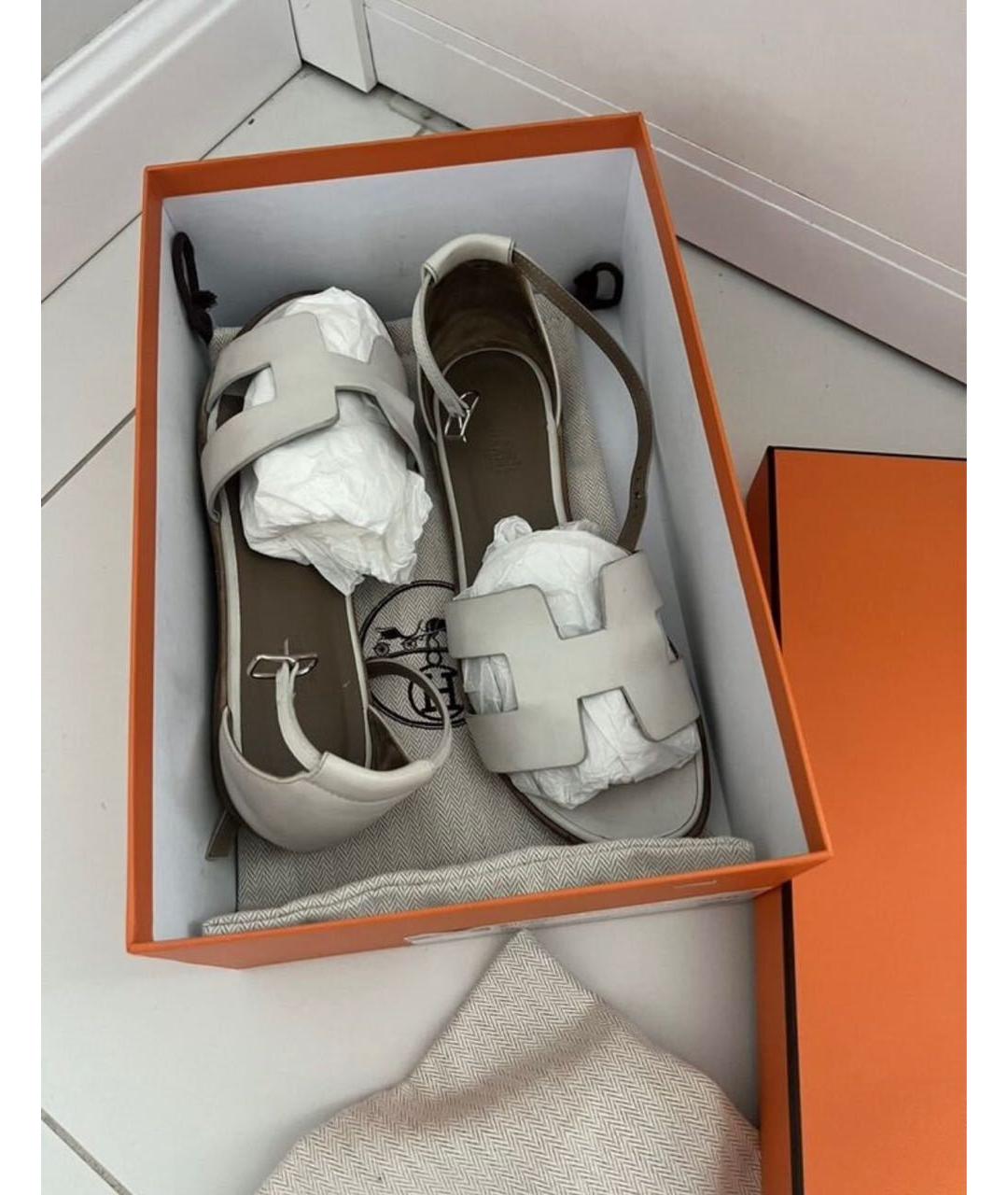 HERMES Белые кожаные босоножки, фото 3