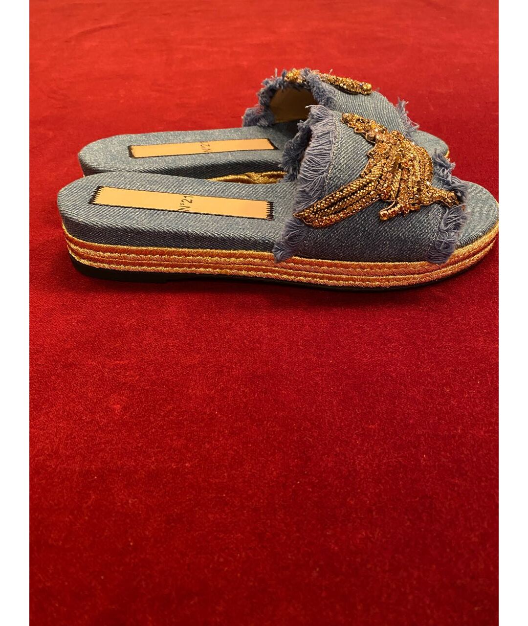 NO. 21 Голубые текстильные шлепанцы, фото 5