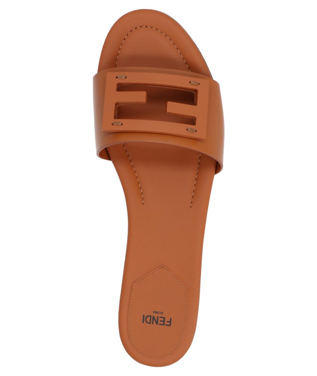 FENDI Коричневые кожаные шлепанцы, фото 4