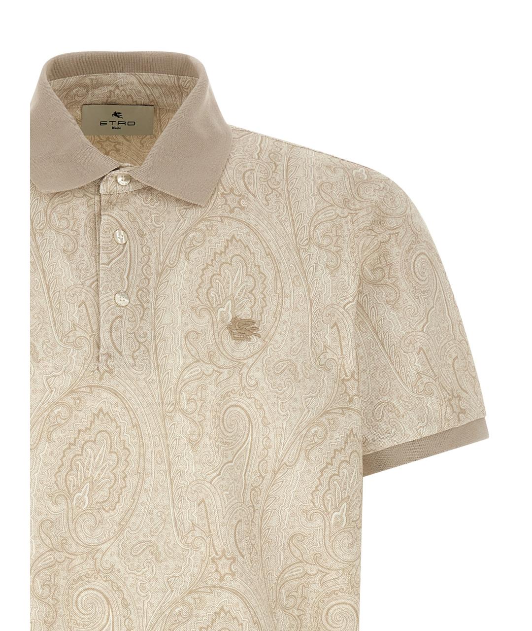 ETRO Бежевое хлопковое поло с коротким рукавом, фото 3