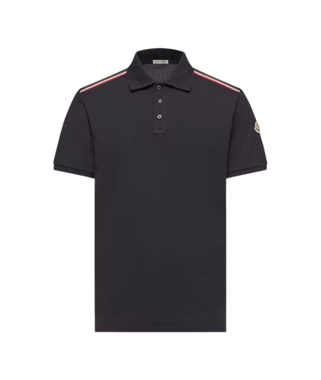 MONCLER Темно-синее хлопковое поло с коротким рукавом, фото 1