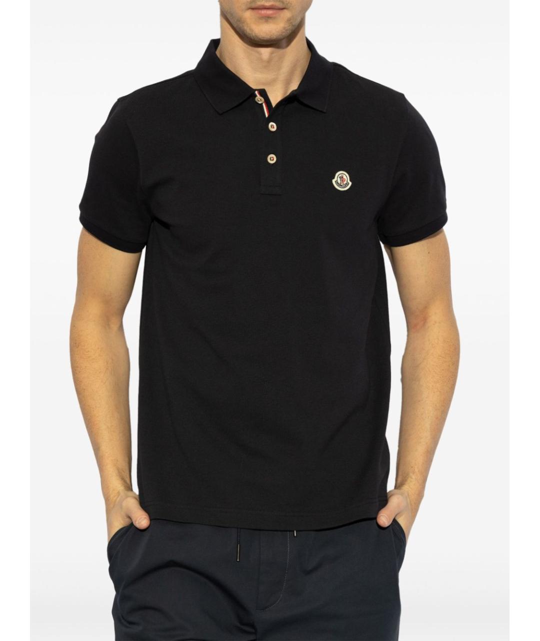 MONCLER Темно-синее хлопковое поло с коротким рукавом, фото 3