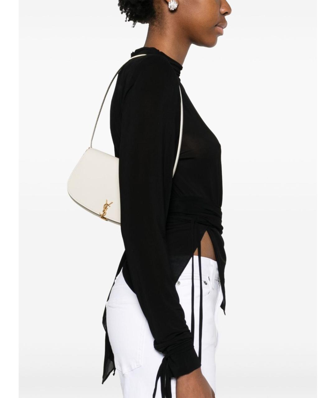 SAINT LAURENT Белая кожаная сумка через плечо, фото 2
