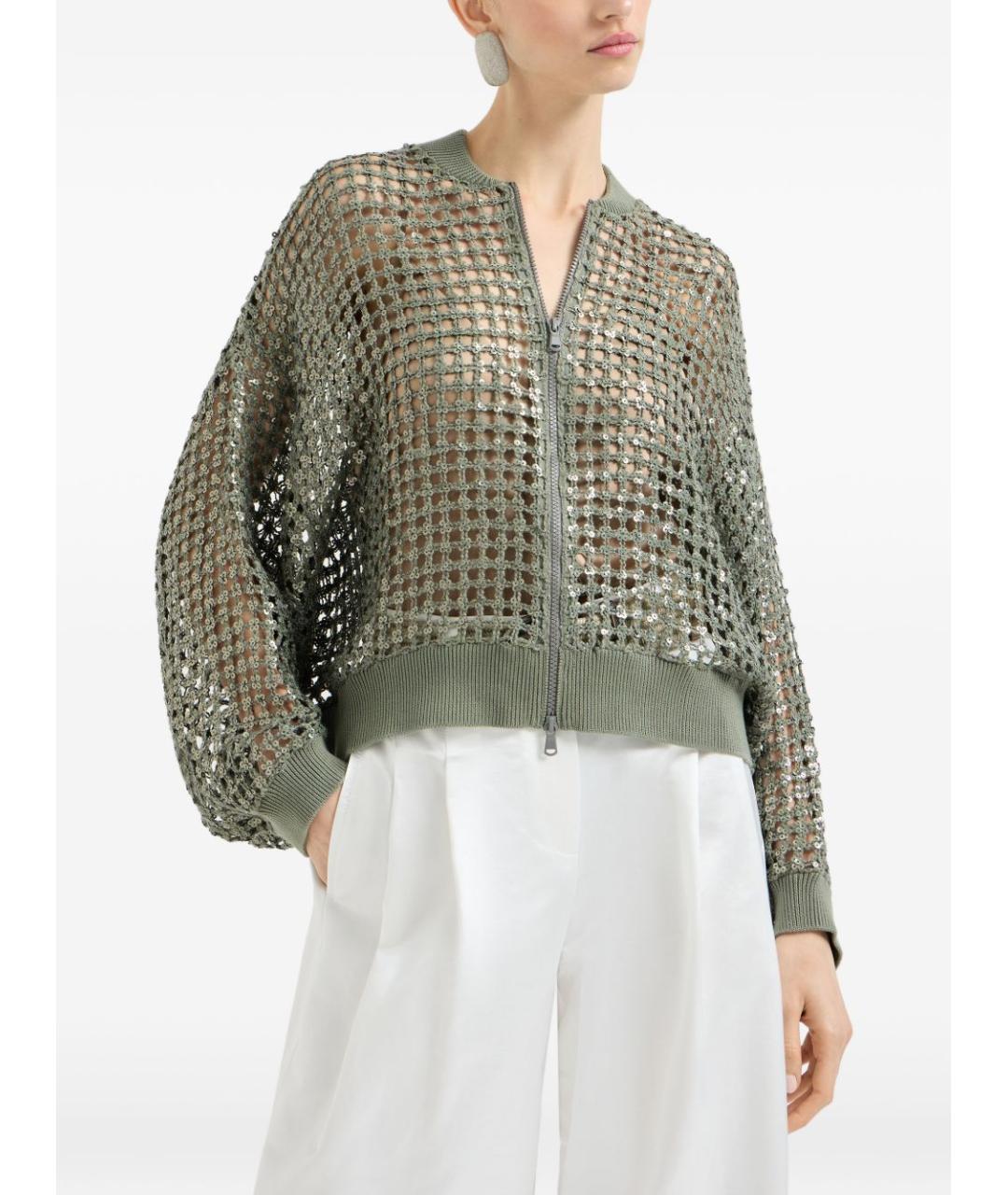 BRUNELLO CUCINELLI Зеленый шелковый кардиган, фото 6