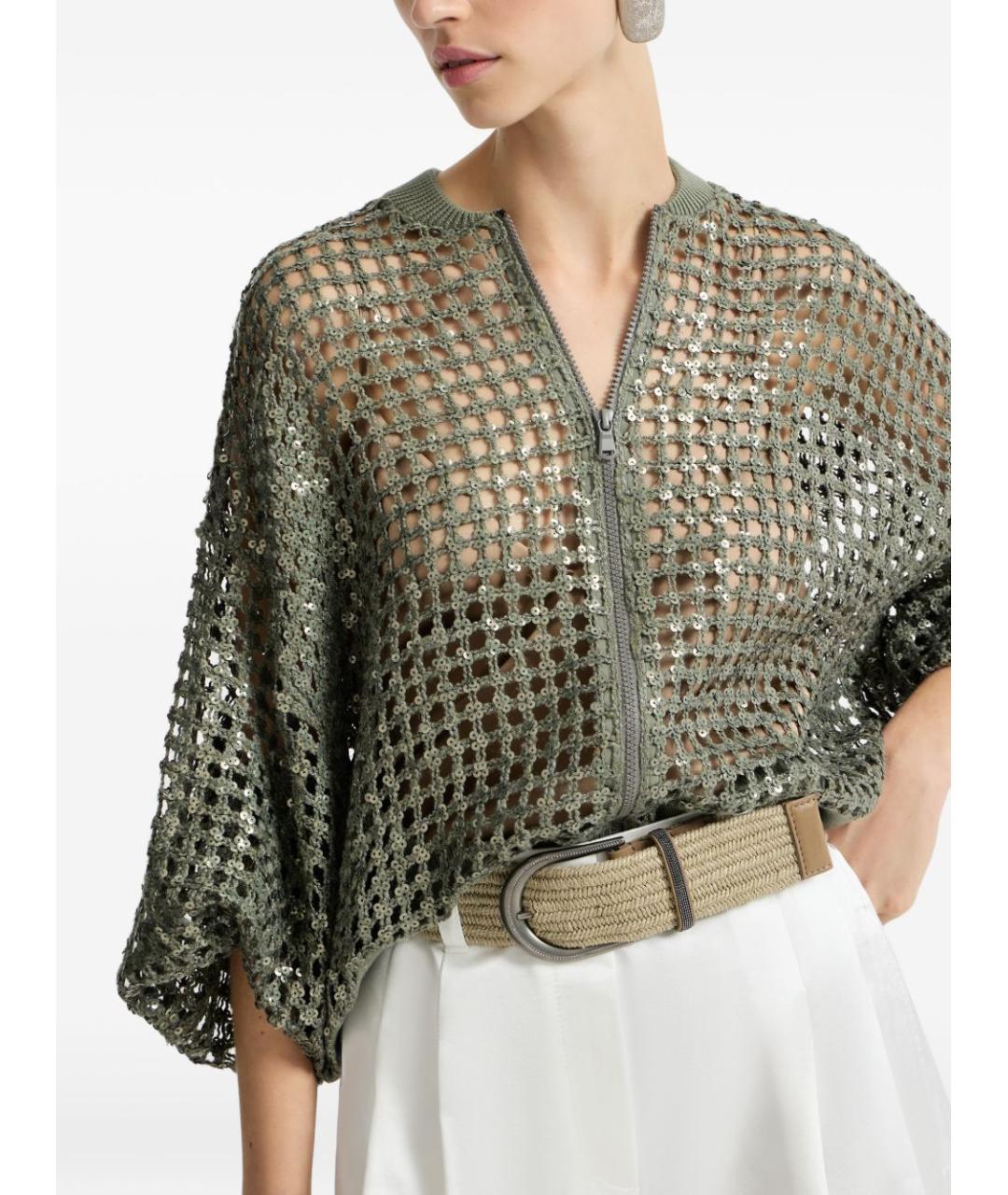 BRUNELLO CUCINELLI Зеленый шелковый кардиган, фото 4