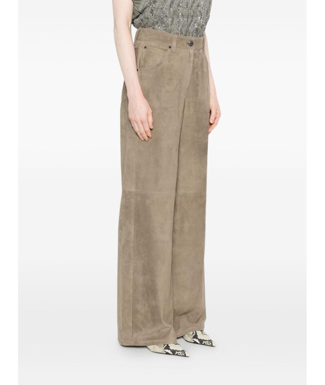 BRUNELLO CUCINELLI Бежевые кожаные брюки широкие, фото 2