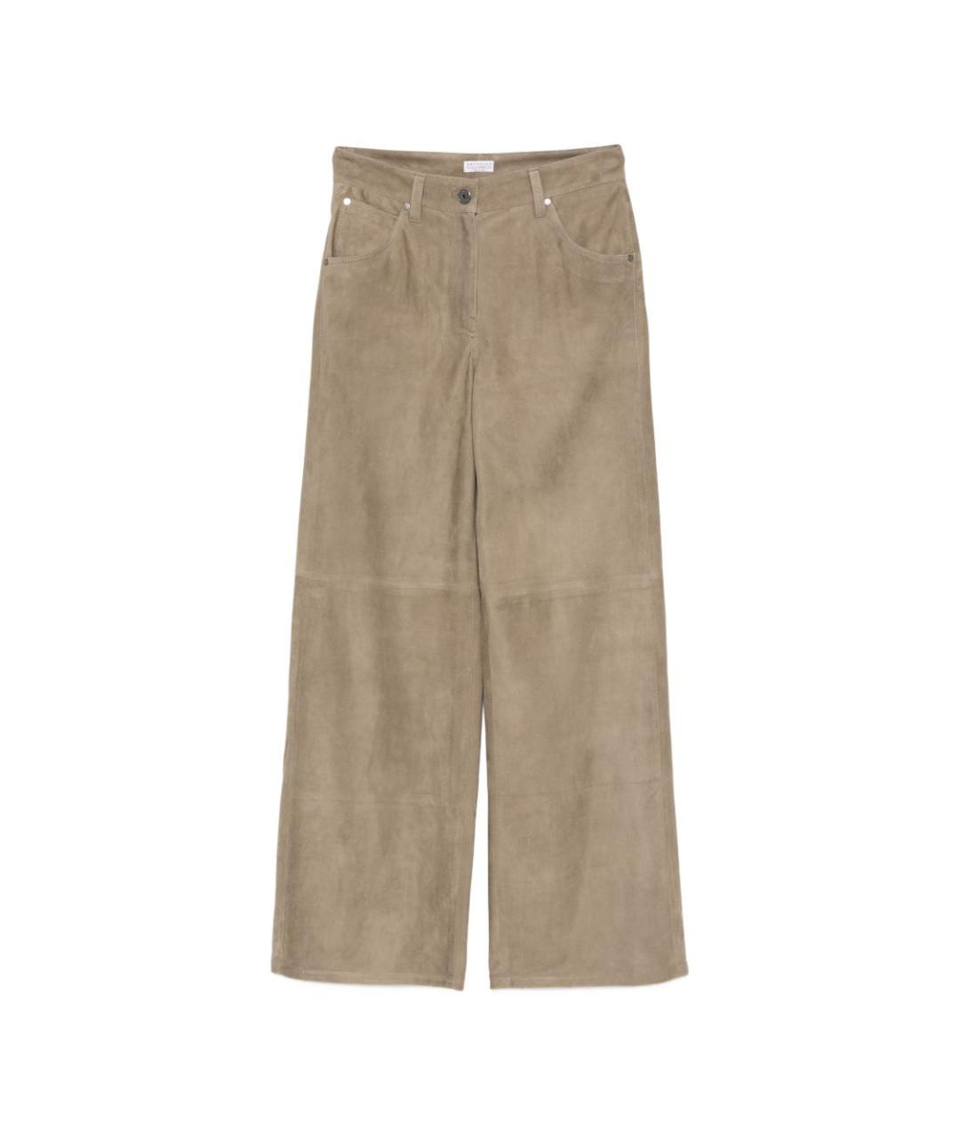 BRUNELLO CUCINELLI Бежевые кожаные брюки широкие, фото 1