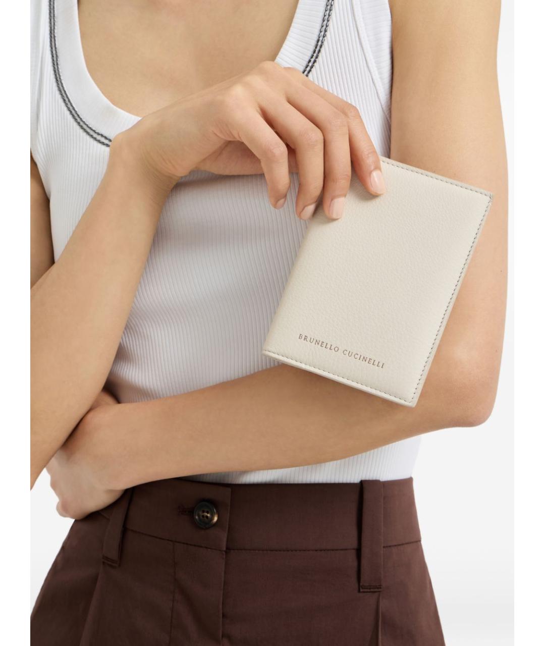 BRUNELLO CUCINELLI Бежевый кожаный кошелек, фото 2