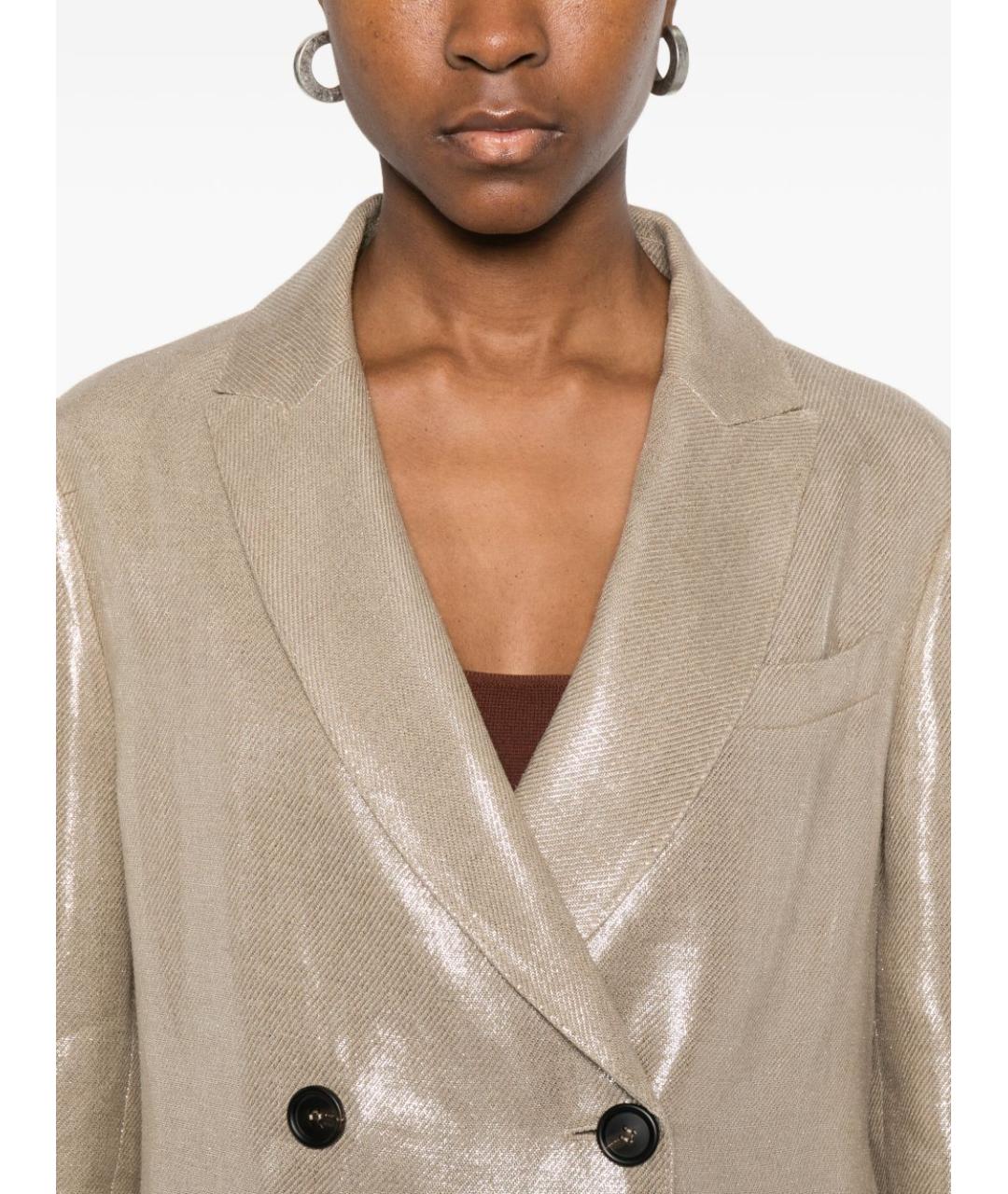 BRUNELLO CUCINELLI Бежевый льняной жакет/пиджак, фото 4