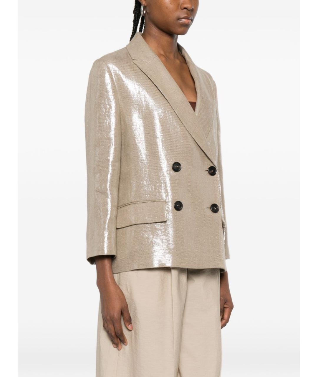 BRUNELLO CUCINELLI Бежевый льняной жакет/пиджак, фото 3