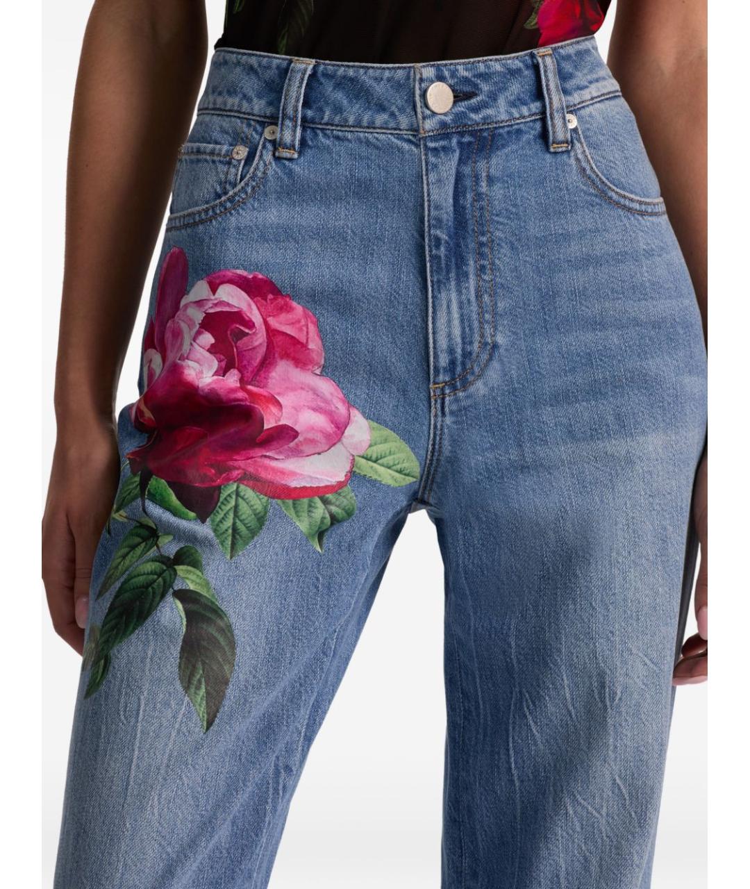 ALICE+OLIVIA Голубые хлопковые прямые джинсы, фото 4