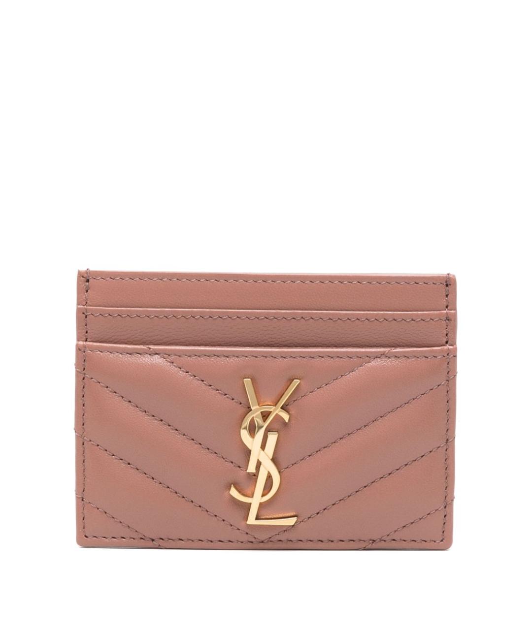 SAINT LAURENT Розовый кожаный кардхолдер, фото 1