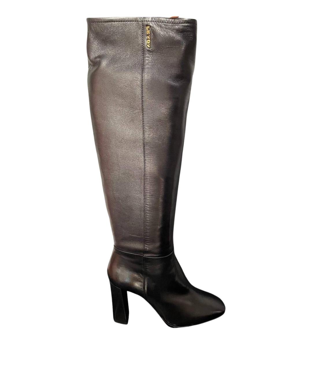 PRADA Черные кожаные ботфорты, фото 1