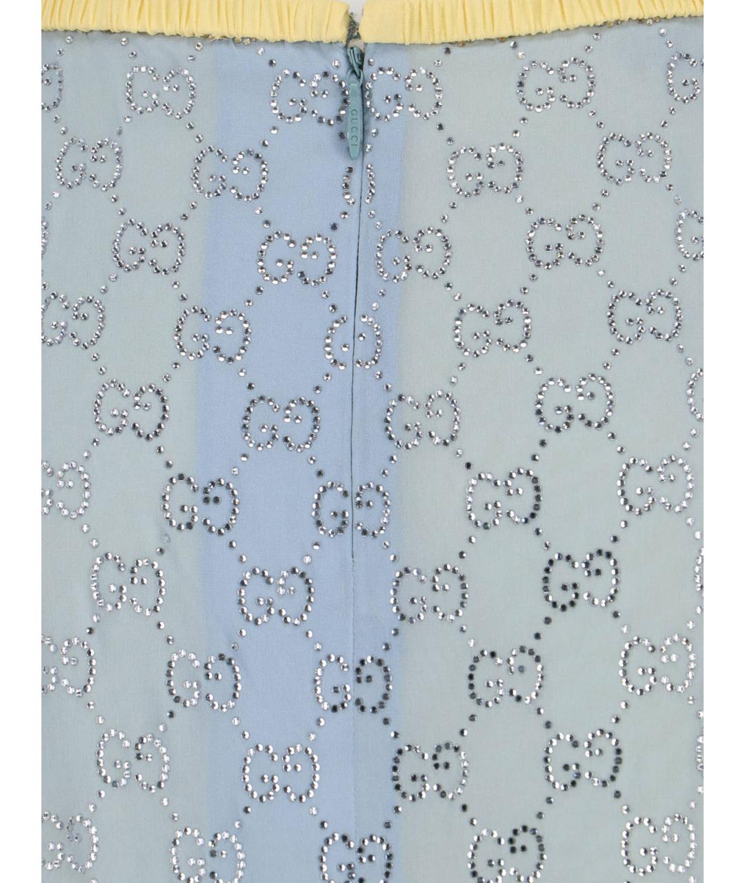 GUCCI Голубая шелковая юбка миди, фото 4