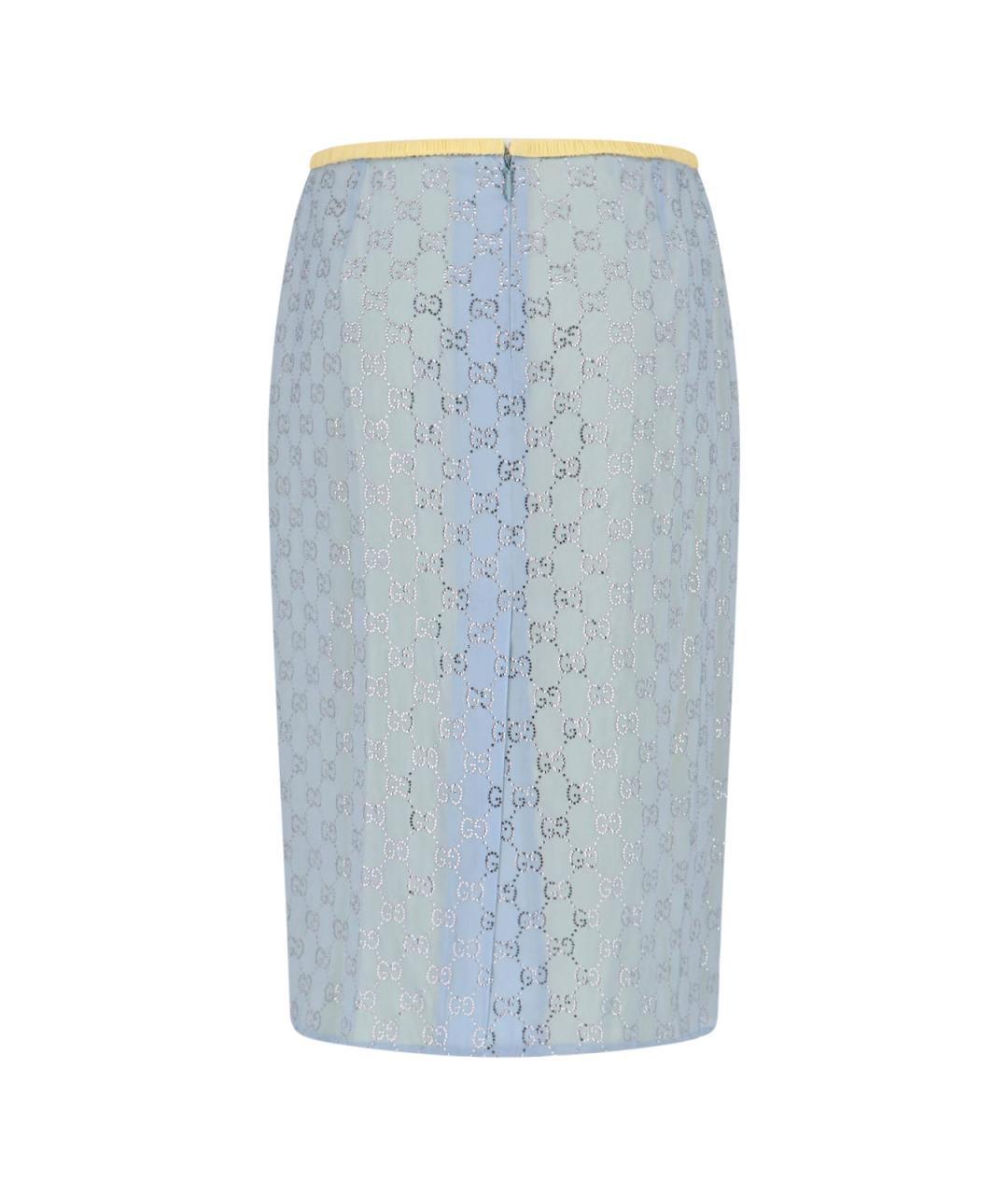 GUCCI Голубая шелковая юбка миди, фото 2