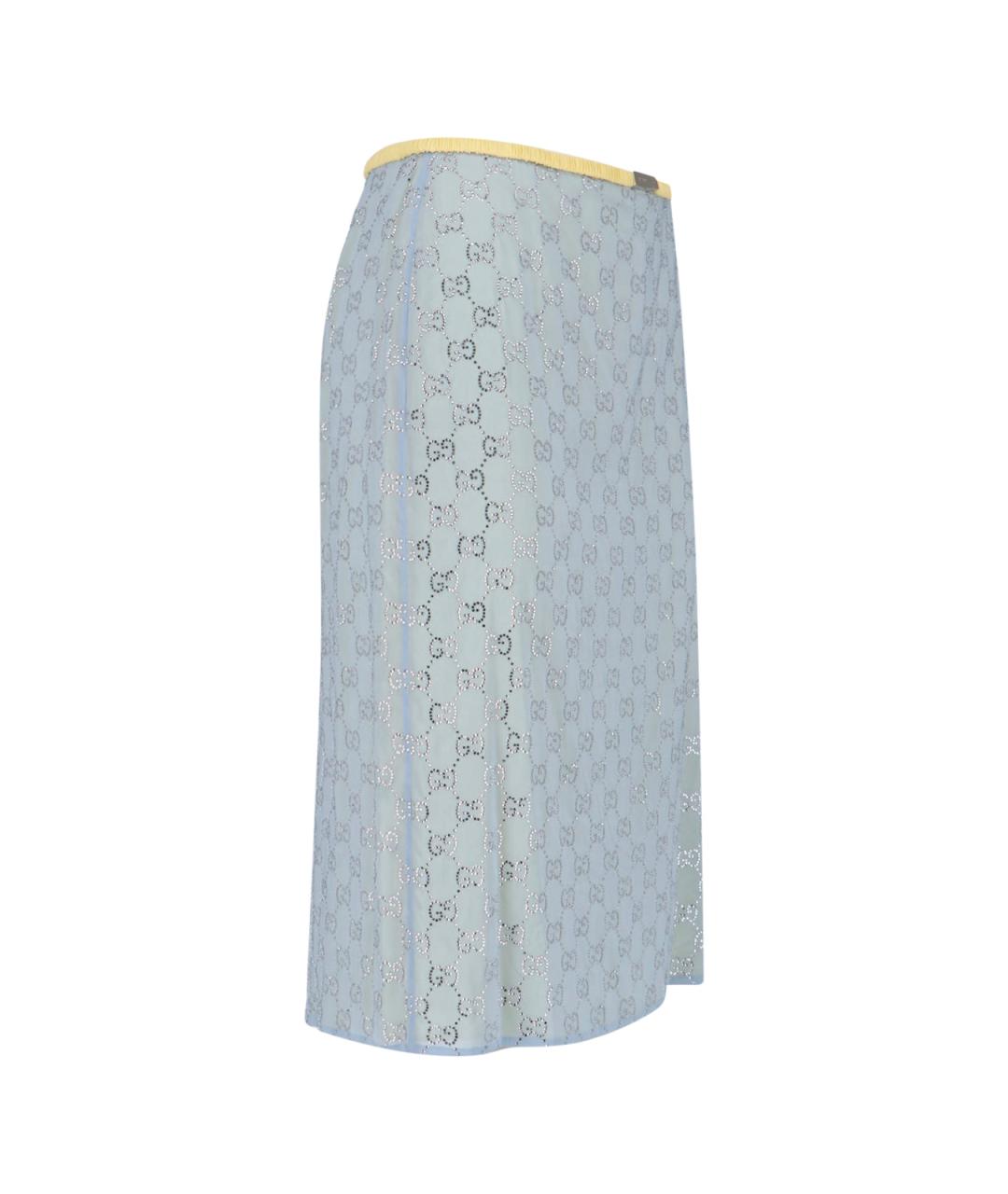 GUCCI Голубая шелковая юбка миди, фото 3
