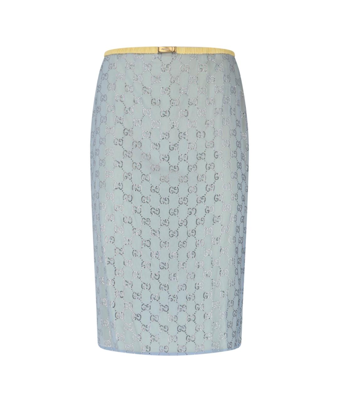 GUCCI Голубая шелковая юбка миди, фото 1